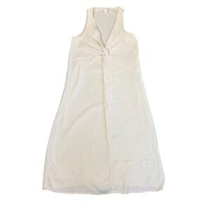 Amadi Gauze Breezy Beach Coverup Dress Sz XS Sleeveless V-Neck Midi Summer Cream